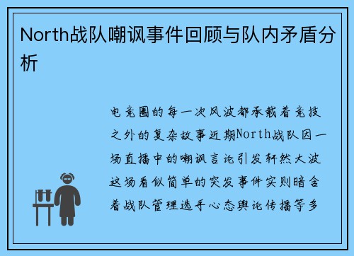 North战队嘲讽事件回顾与队内矛盾分析